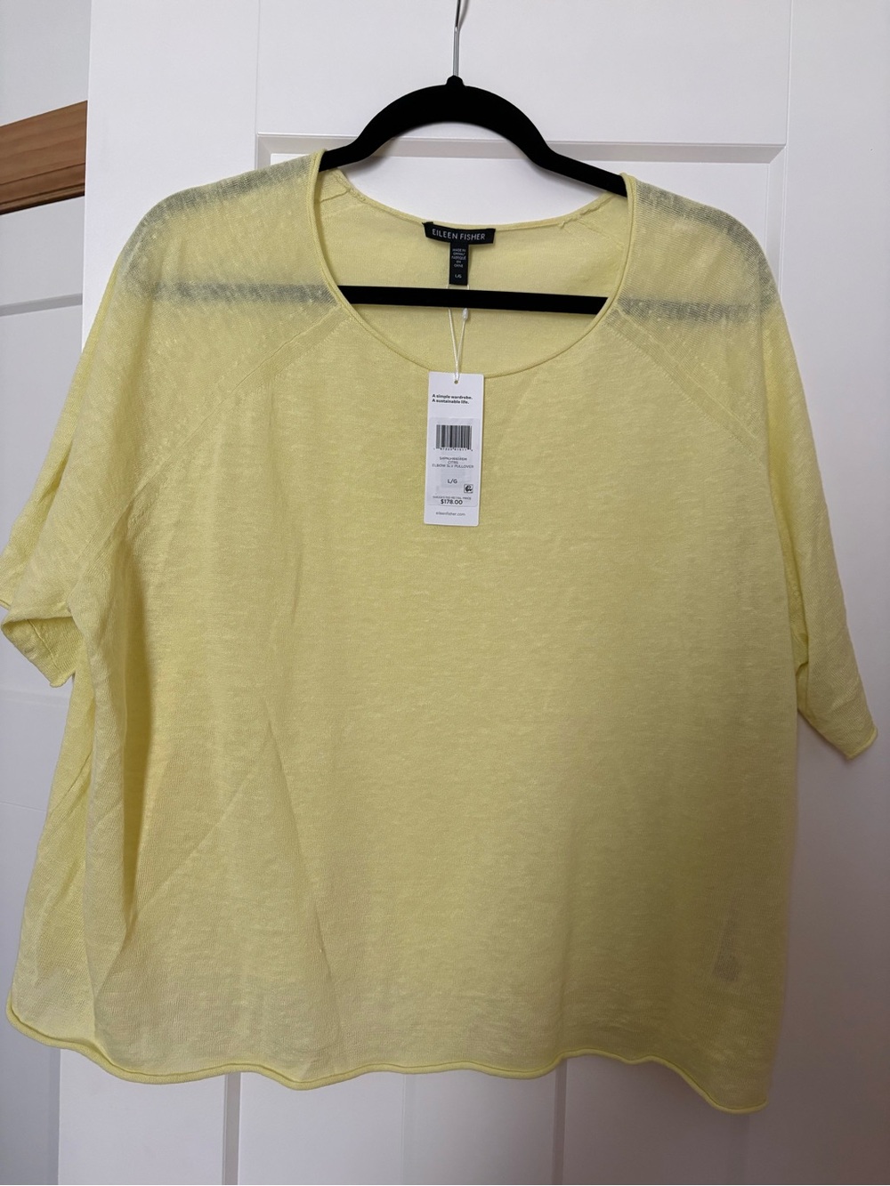 Eileen Fisher Pale Yellow Lightweight Linen Top Size Large NWT